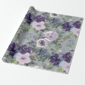Paarse waterverf bloemen cadeaupapier (Uitgerold)