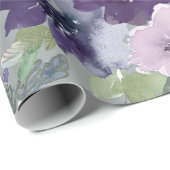 Paarse waterverf bloemen cadeaupapier (Rol Hoek)