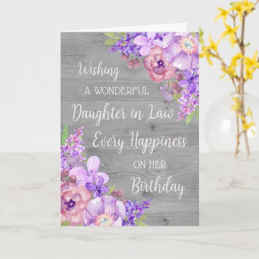 Paarse Waterverf bloemen dochter in de wet Kaart (Gele Bloem)