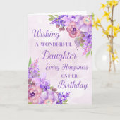 Paarse Waterverf Bloemen Dochter Verjaardag Kaart (Gele Bloem)