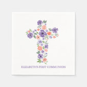 Paarse Waterverf bloemen Eerste Gemeenschap Servet (Voorkant)