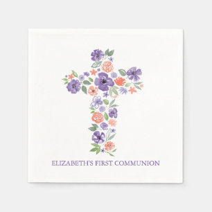 Paarse Waterverf bloemen Eerste Gemeenschap Servet