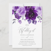 Paarse Waterverf bloemen Elegant Wedding Kaart (Voorkant)