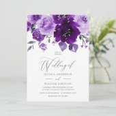 Paarse Waterverf bloemen Elegant Wedding Kaart (Staand voorkant)