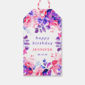 Paarse Waterverf Bloemen elke leeftijd Happy Birth Cadeaulabel (Achterkant)