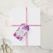 Paarse Waterverf Bloemen elke leeftijd Happy Birth Cadeaulabel (Met Touw)