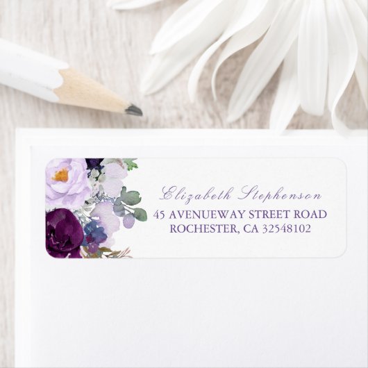 Paarse Waterverf bloemen Etiket (Insitu)