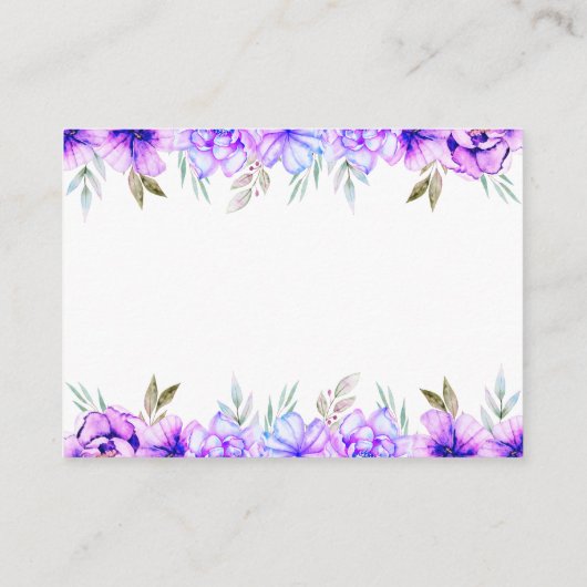Paarse waterverf bloemen florale trouwdetails informatiekaartje (Achterkant)