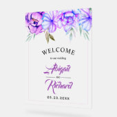 Paarse waterverf Bloemen Frosted Wedding WELKOM Acryl Bord (Hoek)