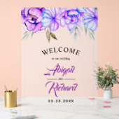 Paarse waterverf Bloemen Frosted Wedding WELKOM Acryl Bord (Huwelijk)