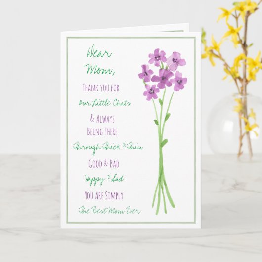 Paarse Waterverf Bloemen Gelukkige Verjaardag Mam Kaart (Gele Bloem)