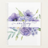 Paarse waterverf bloemen gepersonaliseerd, op maat planner (Voorkant)