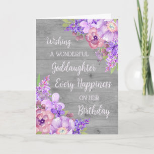 Paarse Waterverf Bloemen Goddochter Kaart