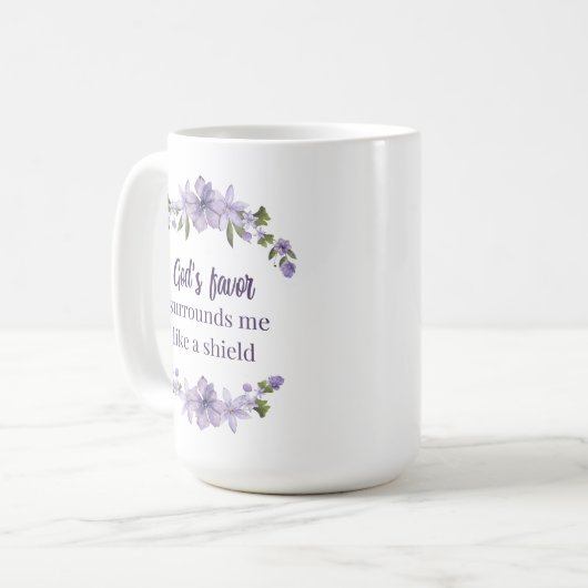 Paarse Waterverf Bloemen, Gods gunst omringt mij Koffiemok (Voorkant links)