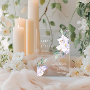 Paarse Waterverf Bloemen & groen bruiloft Acryl Uitnodigingen