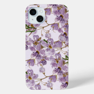 Paarse waterverf bloemen iPhone hoesje 
