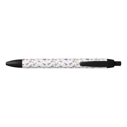 Paarse Waterverf Bloemen Irissen Patroon Monogram Zwarte Inkt Pen (Achterkant)