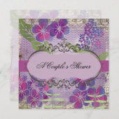 Paarse Waterverf bloemen Koeshutter Uitnodigen Kaart (Voorkant / Achterkant)