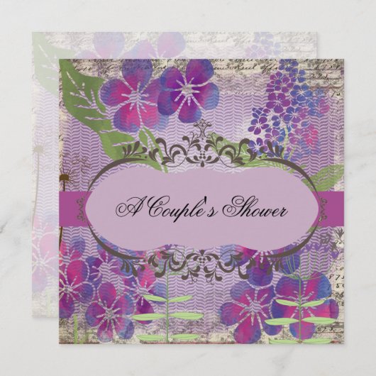 Paarse Waterverf bloemen Koeshutter Uitnodigen Kaart (Voorkant / Achterkant)