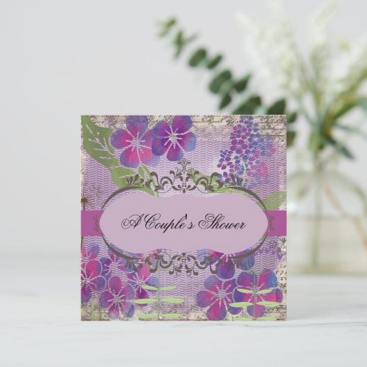 Paarse Waterverf bloemen Koeshutter Uitnodigen Kaart (Staand voorkant)