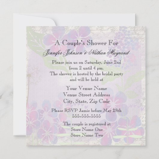 Paarse Waterverf bloemen Koeshutter Uitnodigen Kaart (Achterkant)