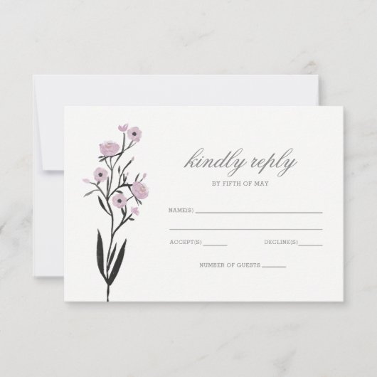 Paarse Waterverf Bloemen Lente Huwelijk RSVP (Voorkant)
