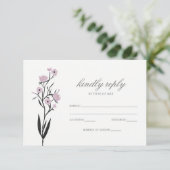 Paarse Waterverf Bloemen Lente Huwelijk RSVP (Staand voorkant)