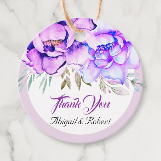 Paarse waterverf bloemen lila bloembruiloft bedankjes labels (Voorkant)