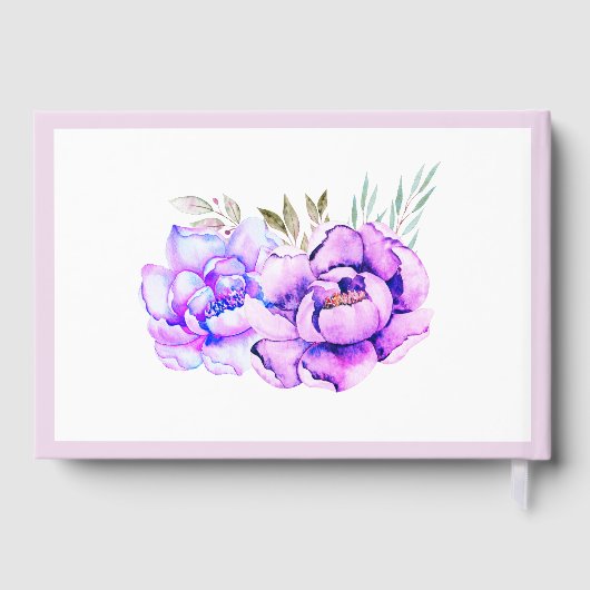 Paarse waterverf bloemen lila bloembruiloft gastenboek (Achterkant)