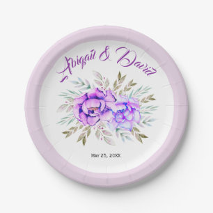 Paarse waterverf bloemen lila bruiloft papieren bordje