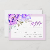 Paarse waterverf bloemen lila bruiloft RSVP kaartje (Voorkant)