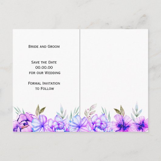Paarse waterverf bloemen lila Opslaan Datum Briefkaart (Achterkant)