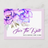 Paarse waterverf bloemen lila Opslaan Datum Briefkaart (Voorkant)