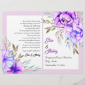 Paarse waterverf bloemen lila trouwprogramma (Voorkant)