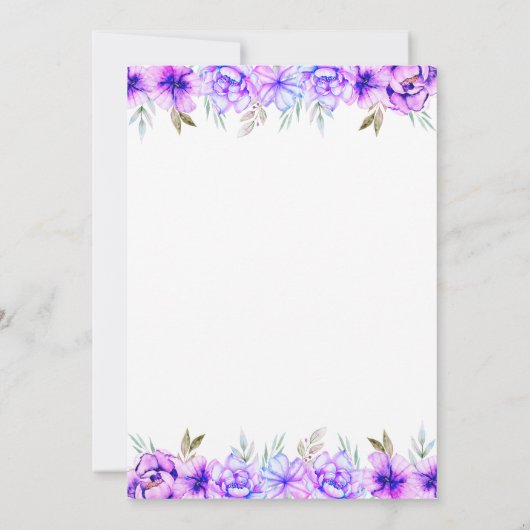 Paarse waterverf bloemen lila verloving kaart (Achterkant)