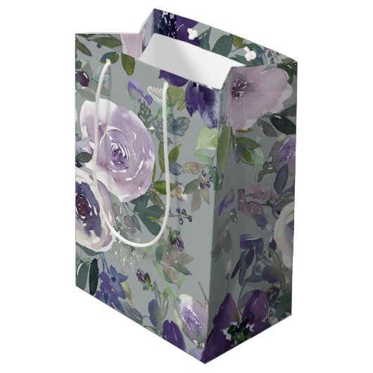 Paarse waterverf bloemen medium cadeauzakje (Achterkant Gekanteld)
