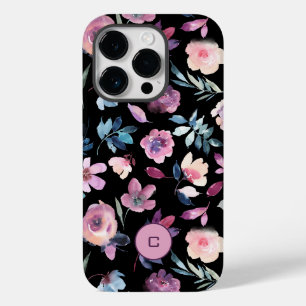Paarse Waterverf Bloemen met monogram Case-Mate iPhone 14 Pro Hoesje