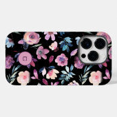 Paarse Waterverf Bloemen met monogram Case-Mate iPhone Case (Achterkant (horizontaal))