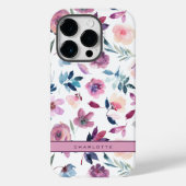 Paarse Waterverf Bloemen met naam Case-Mate iPhone Case (Achterkant)