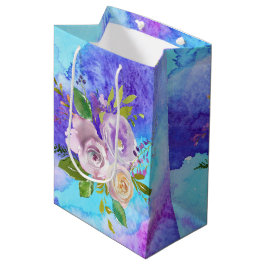 Paarse Waterverf Bloemen Midden Geschenkzak Medium Cadeauzakje
