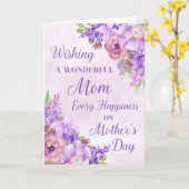 Paarse Waterverf Bloemen Moederdag Kaart (Gele Bloem)