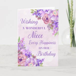 Paarse Waterverf bloemen Niece Birthday Card Kaart