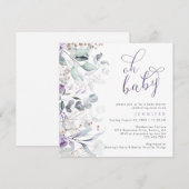 Paarse Waterverf Bloemen Oh Baby shower Kaart (Voorkant / Achterkant)