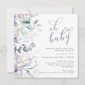Paarse Waterverf Bloemen Oh Baby shower Kaart (Voorkant)