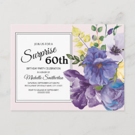 Paarse Waterverf Bloemen op Roze 60e Verjaardag Briefkaart