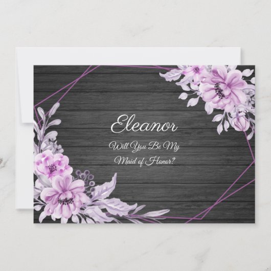 Paarse  Waterverf bloemen op Rustisch hout Kaart (Voorkant)