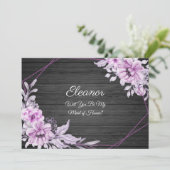 Paarse  Waterverf bloemen op Rustisch hout Kaart (Staand voorkant)