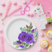 Paarse Waterverf bloemen Papieren Bordje (Feest)