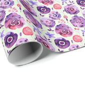 Paarse waterverf bloemen patroon cadeaupapier (Rol Hoek)