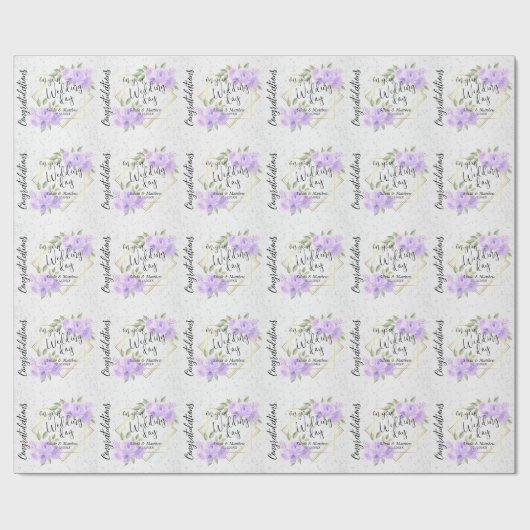 Paarse Waterverf Bloemen - Personaliseer bruiloft Cadeaupapier (Vlak)